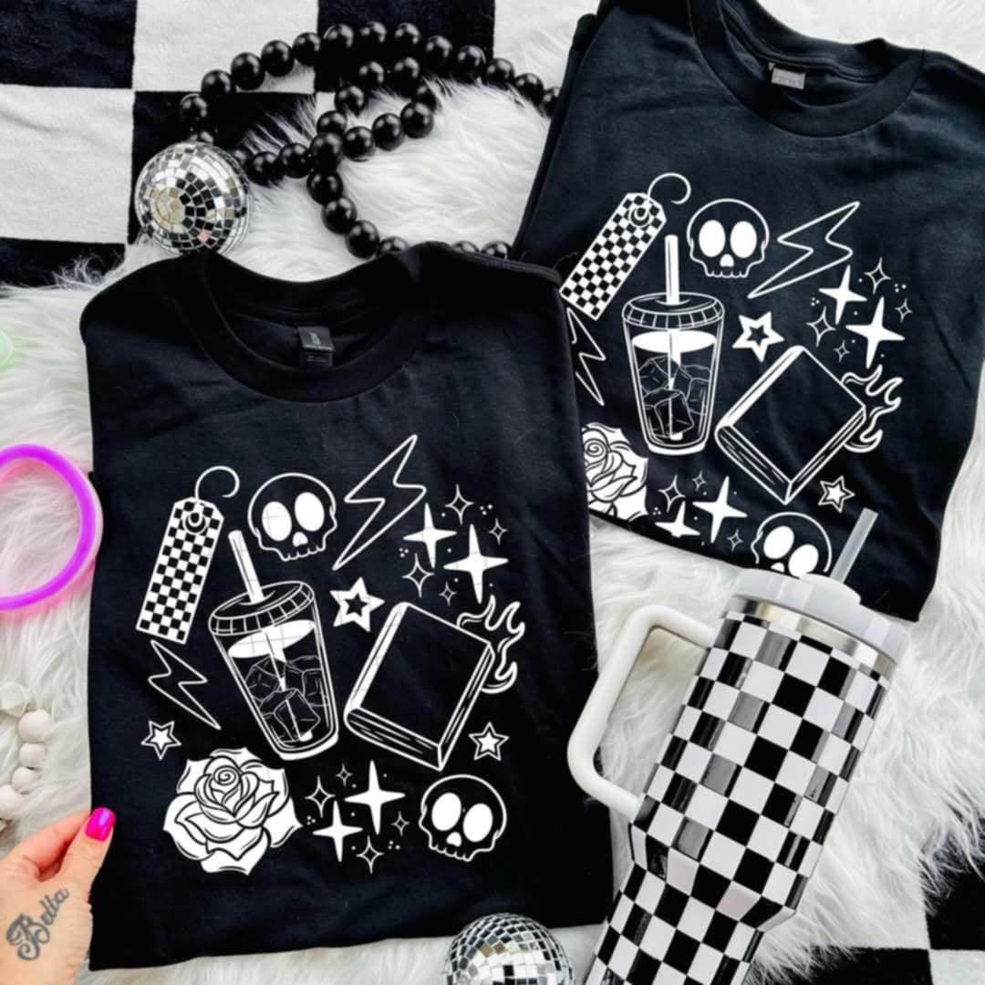 Coffee and book collage WHITE (CSC) 98312 DTF transfer