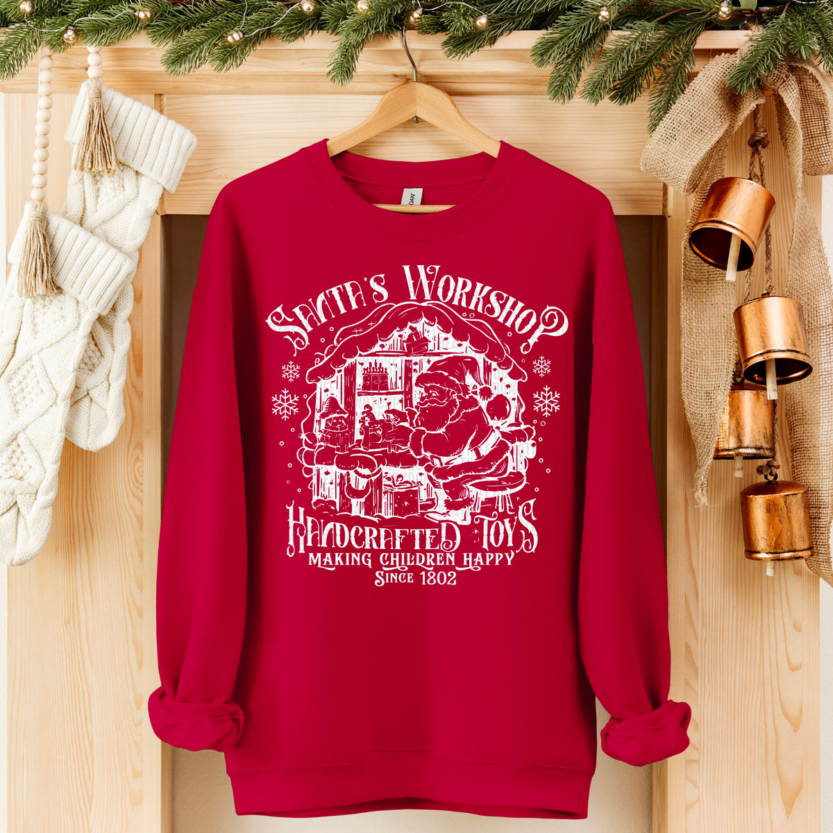 Santa’s Workshop handcrafted toys WHITE DTF transfer