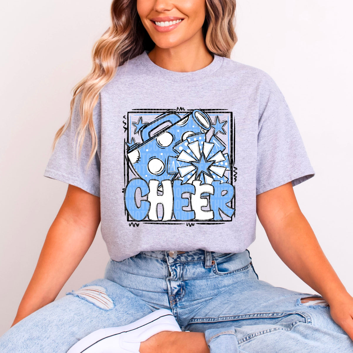 Cheer blue and white with frame (SDD) 99320 DTF transfer