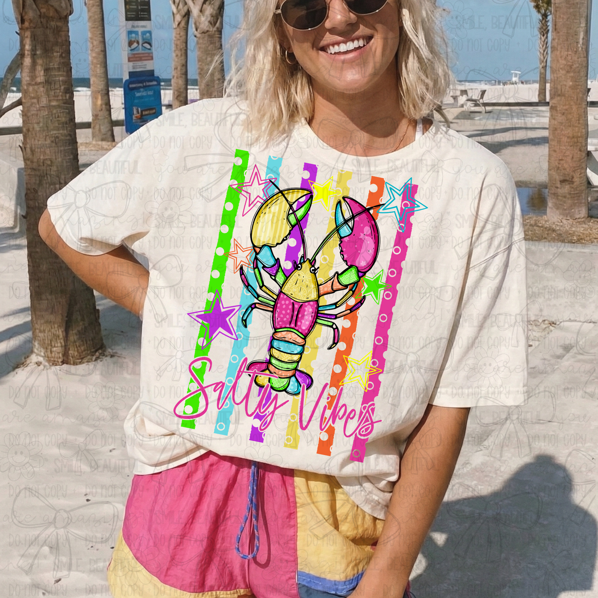 Salty vibes lobster colorful strips (Carter) DTF Transfer