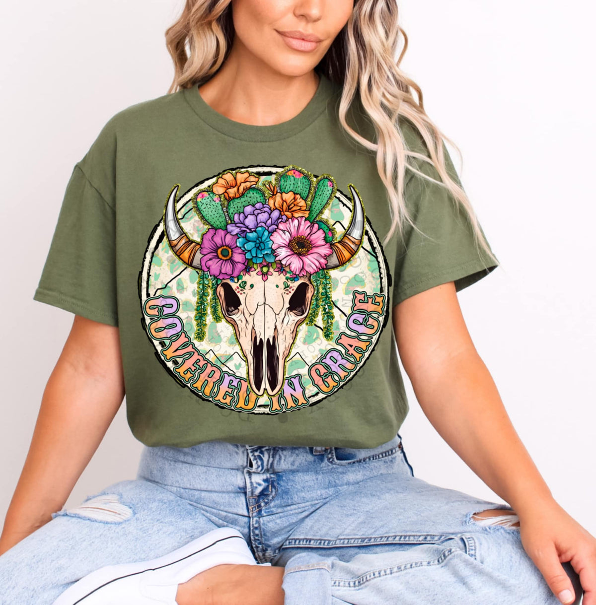 Covered in grace bull skull (C’s) 100468 DTF transfer