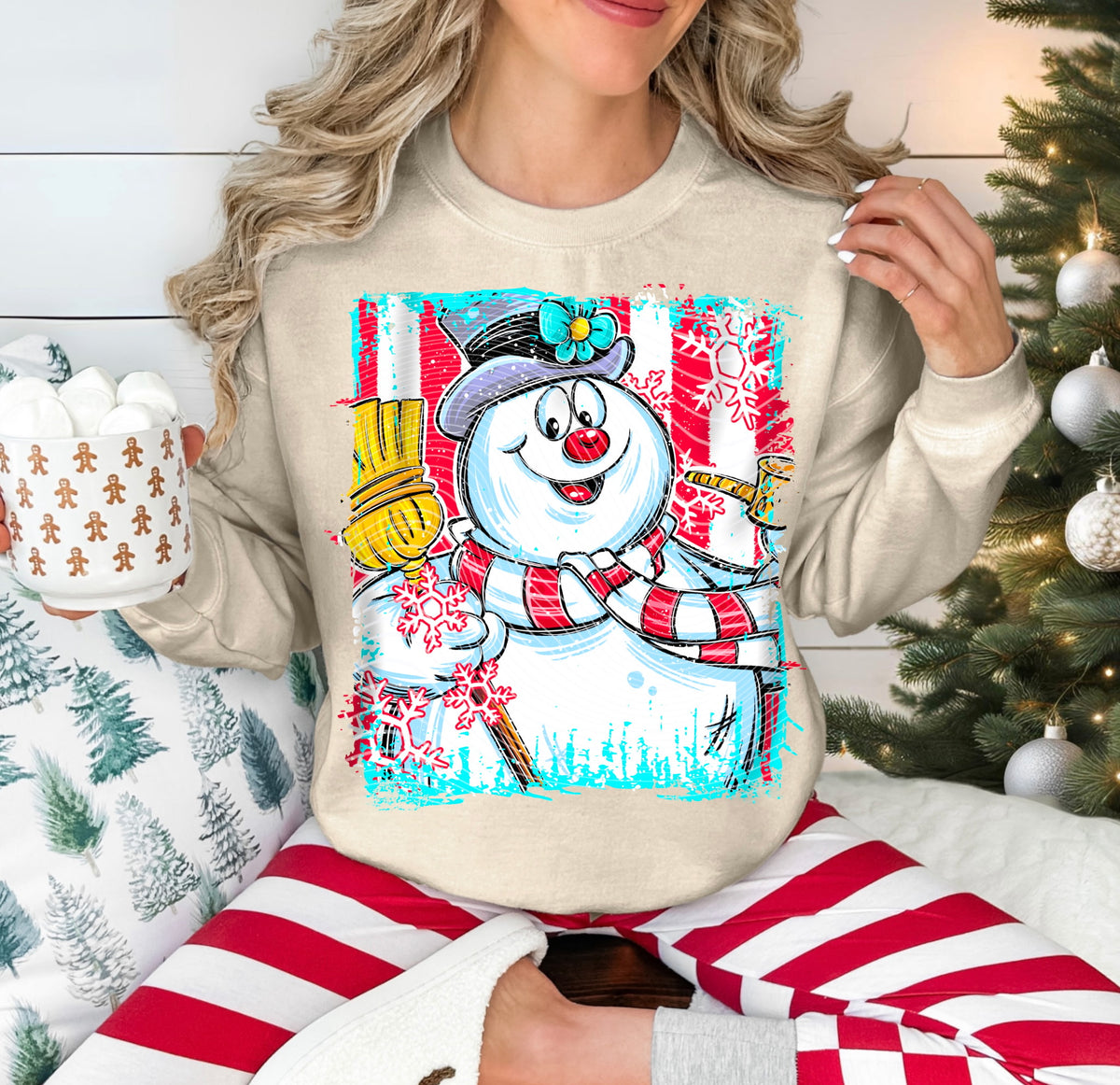 Close up snowman with stripes (AG) DTF transfer