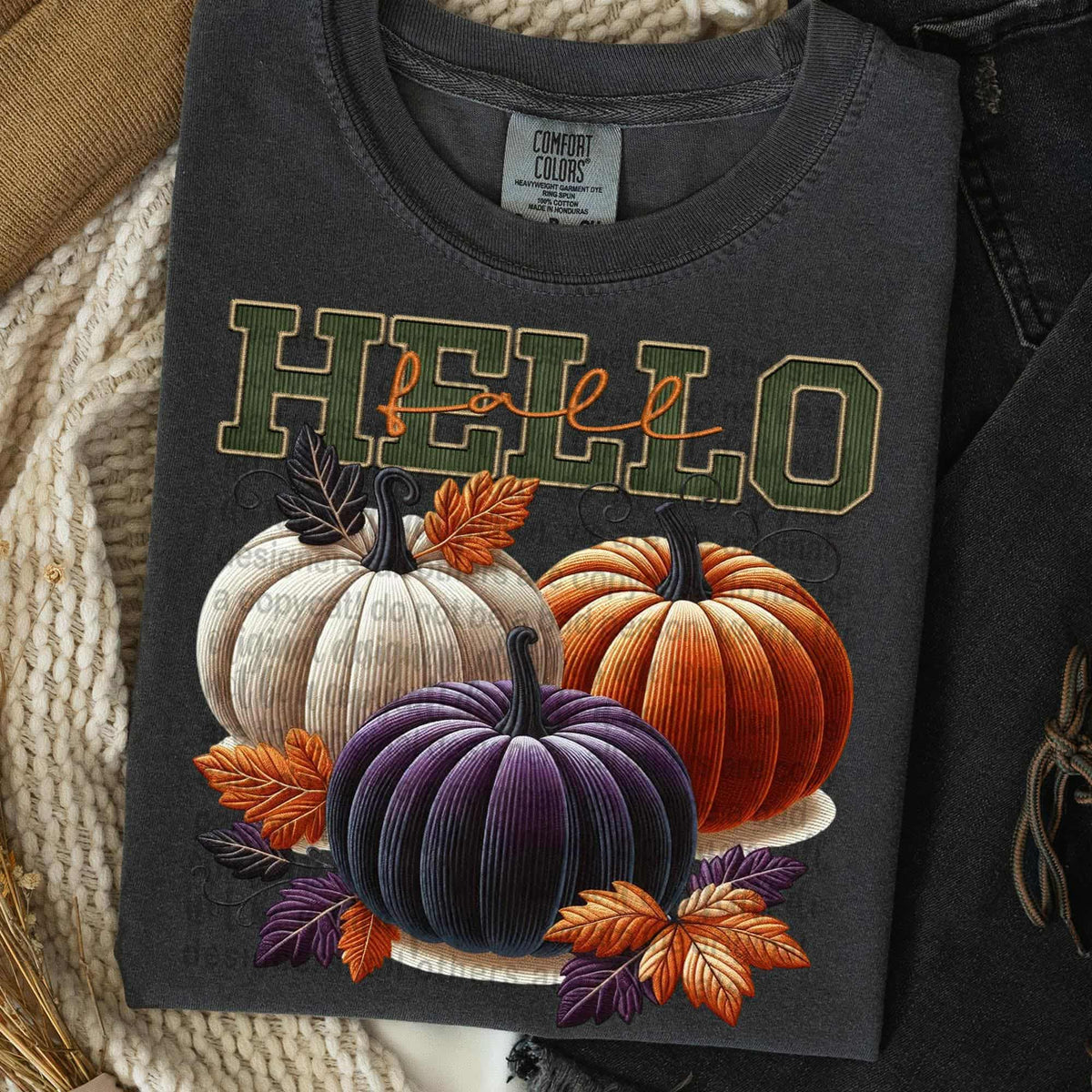 Hello with three pumpkins TTD DTF transfer