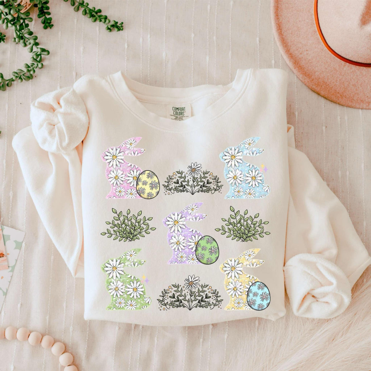 Floral bunny collage Green florals (VIRGO) 85189 DTF transfer