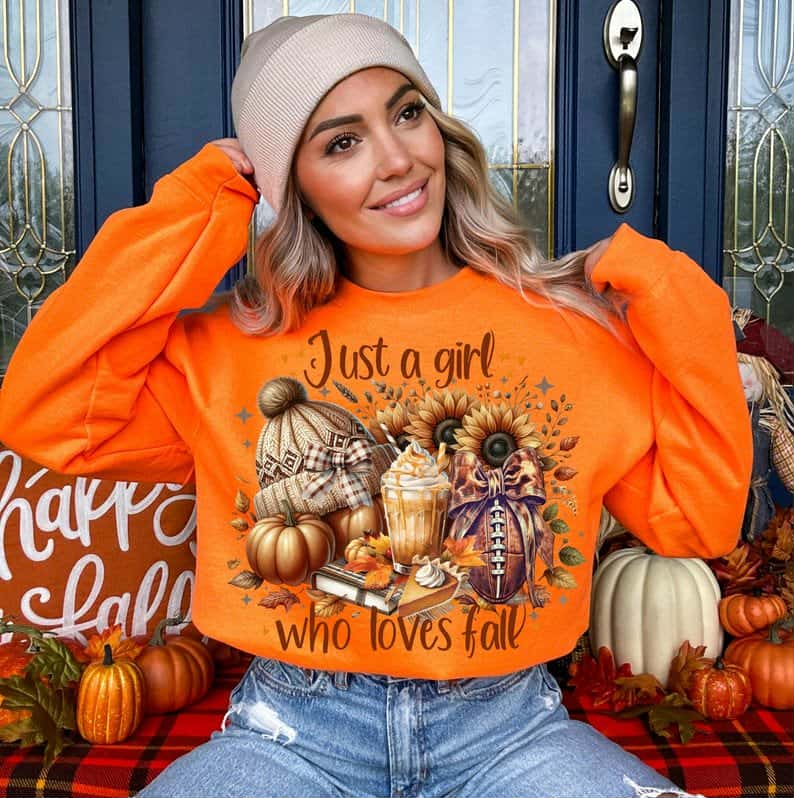 Just a girl who loves Fall (sunflowers, football, pumpkins) DTF transfer
