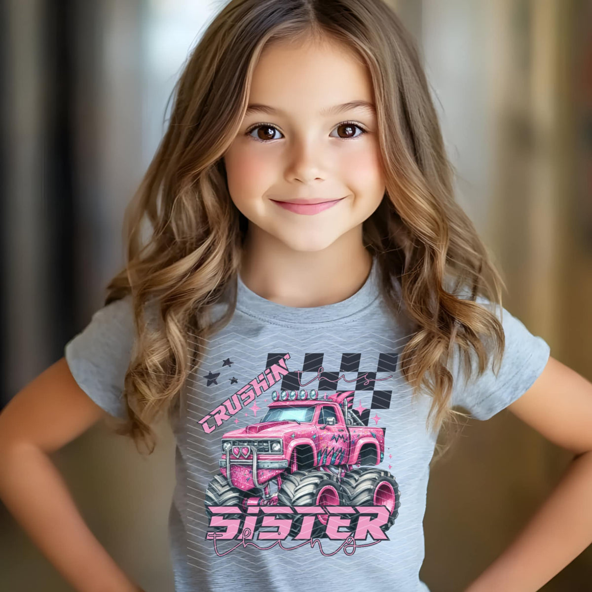 Crushin Sister Things pink monster truck 111563 DTF transfer