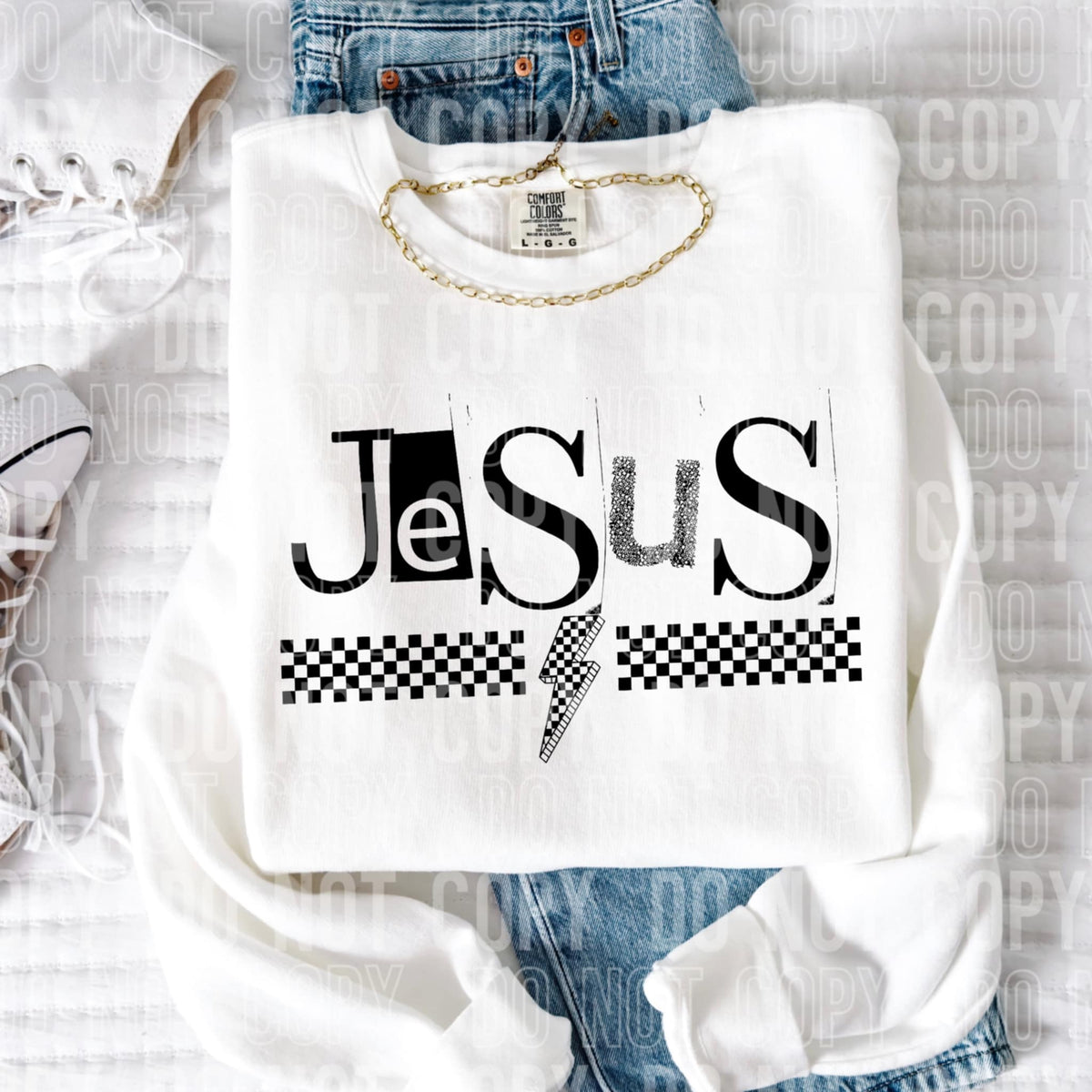 Jesus checkered lightning bolt 97019 DTF transfer