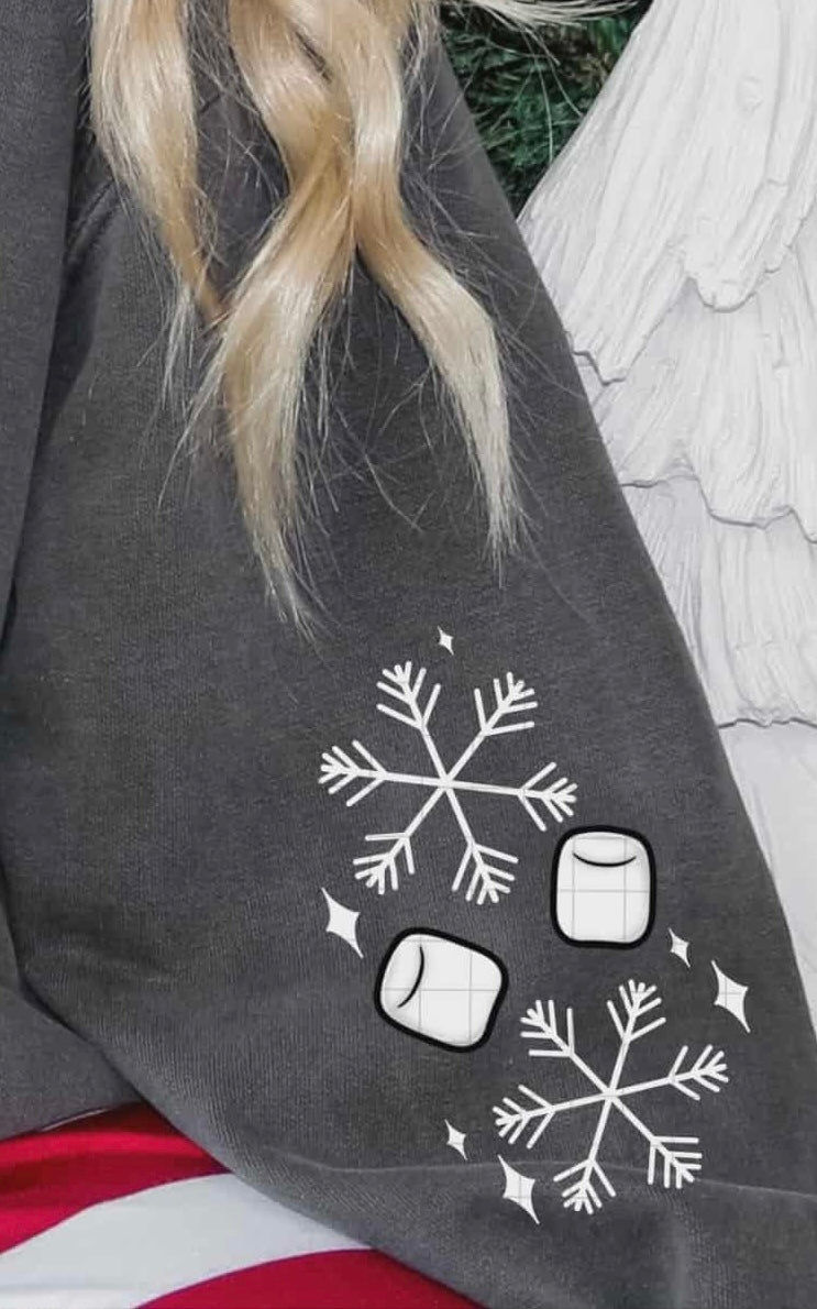 White Snowflake and marshmallow POCKET (linda) DTF Transfer