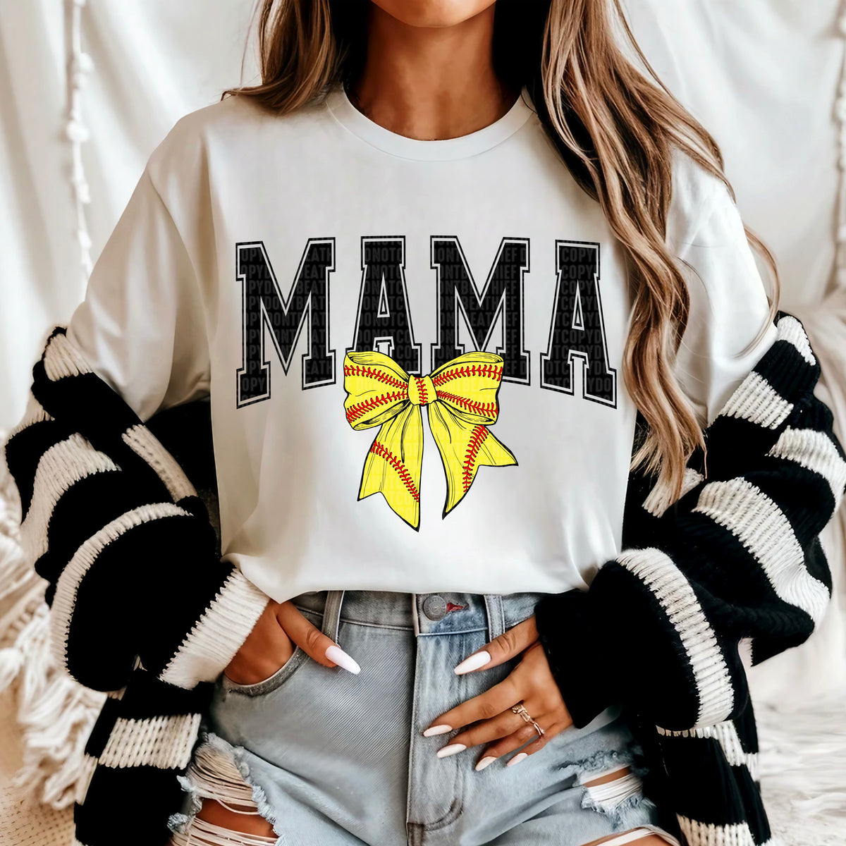 Mama softball bow 95638 DTF transfer