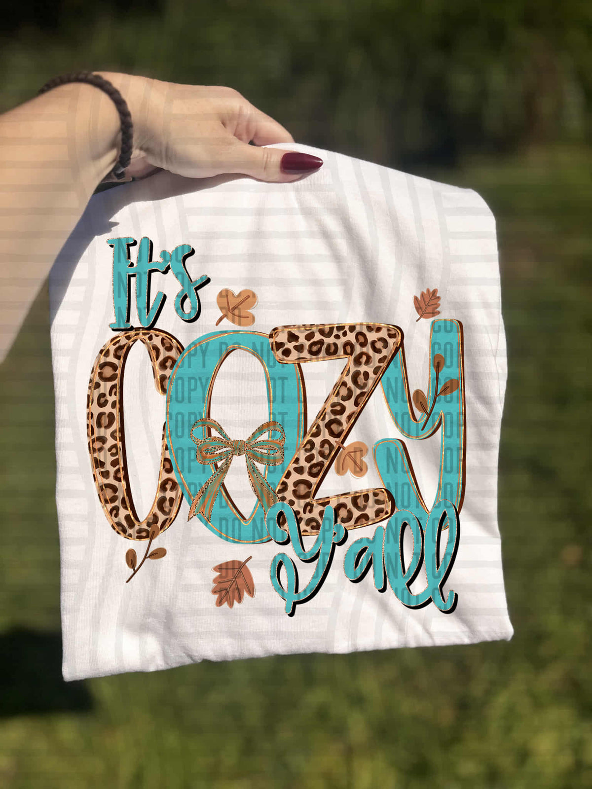 It’s cozy Yall teal and leopard (caplinger) DTF transfer