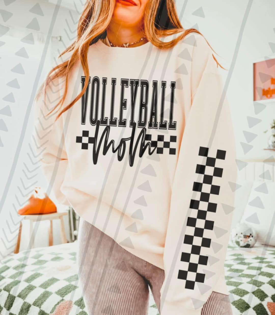 Volleyball mom checkered FRONT 94655 DTF transfer