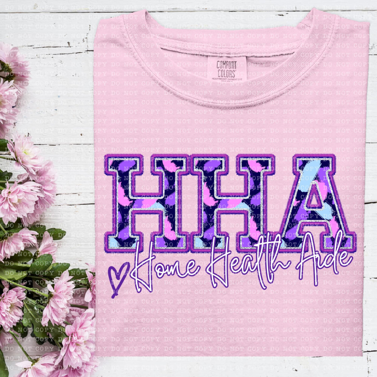 HHA home health aide purple brushstrokes (ECHT) 93991 DTF transfer