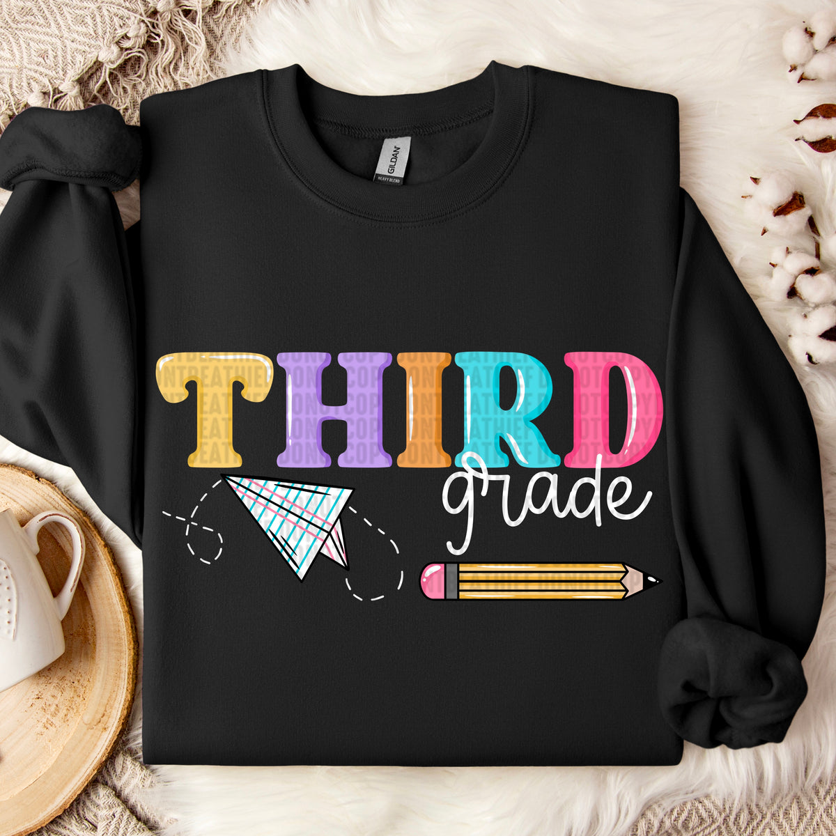 Third grade paper airplane with white font 109772 DTF transfer