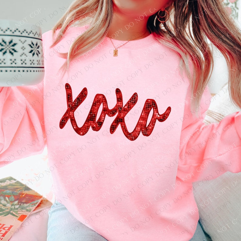 Xoxo red faux glitter 13603 DTF transfer