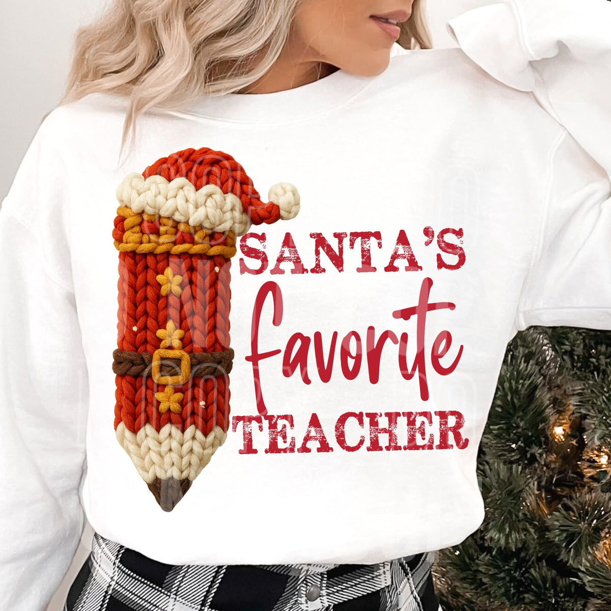 Santa’s Favorite Teacher faux yarn (SBB) DTF transfer