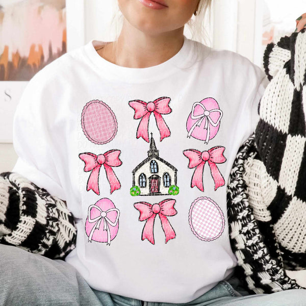 Pink Easter collage with church (CITY) 85029 DTF transfer