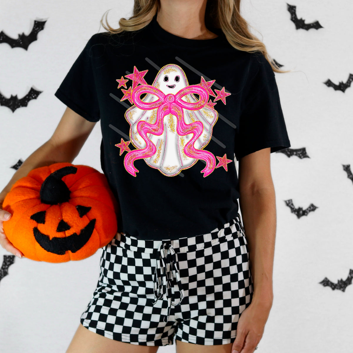 Ghost with sparkly pink bow 111002 DTF transfer