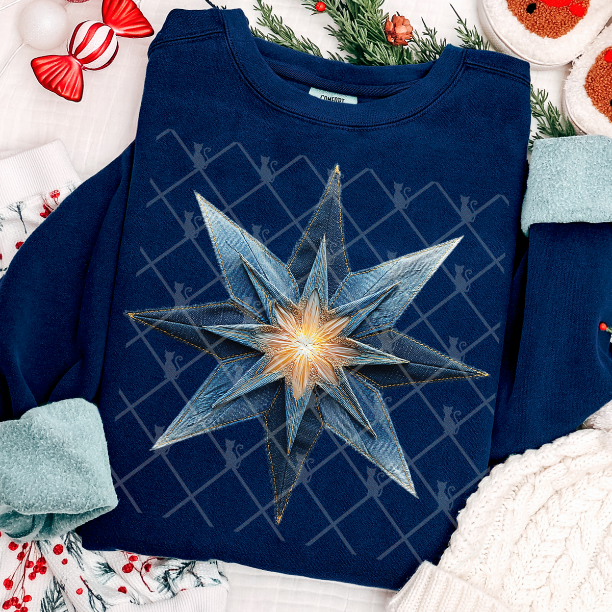 Faux denim Star with yellow (TTD) DTF Transfer