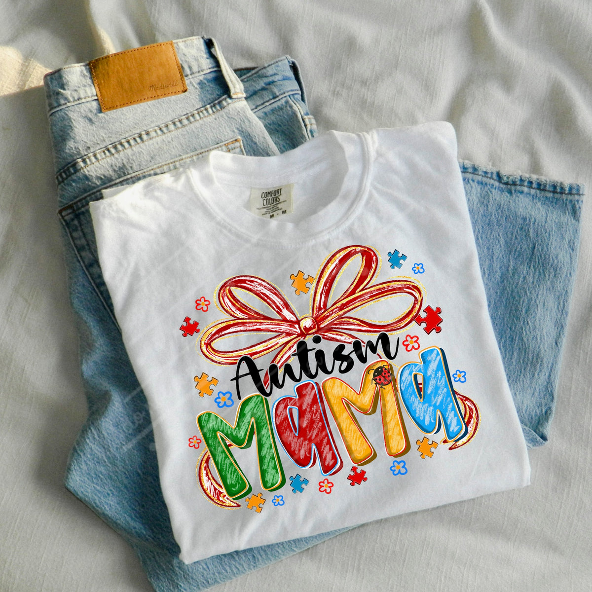 Autism Mama (black words) DTF transfer