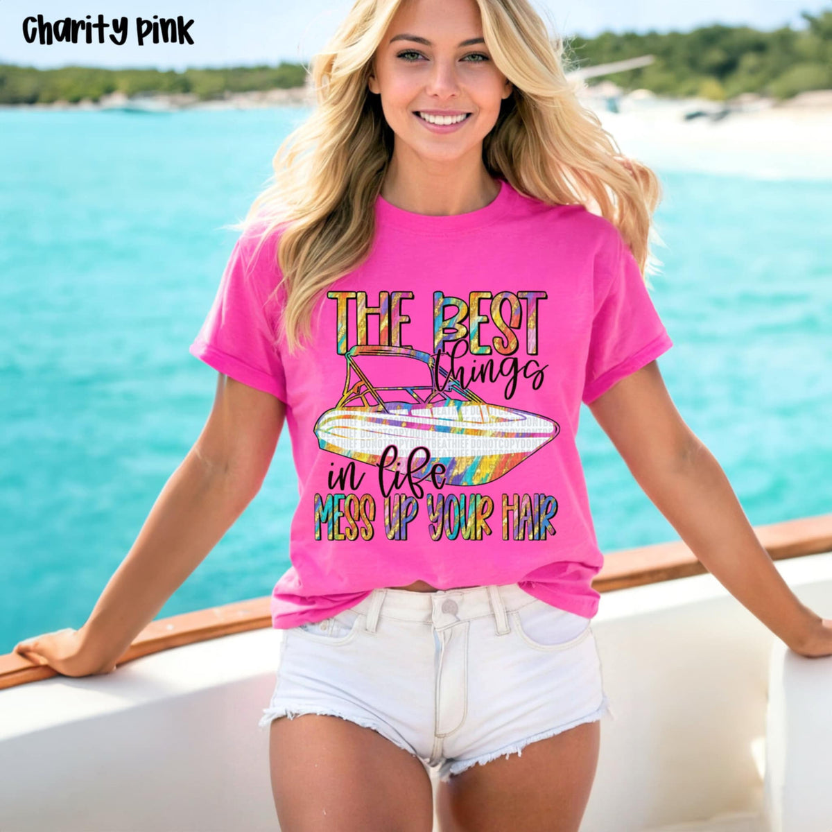 The best things in life mess up your hair speed boat (SDD) 94678 DTF transfer