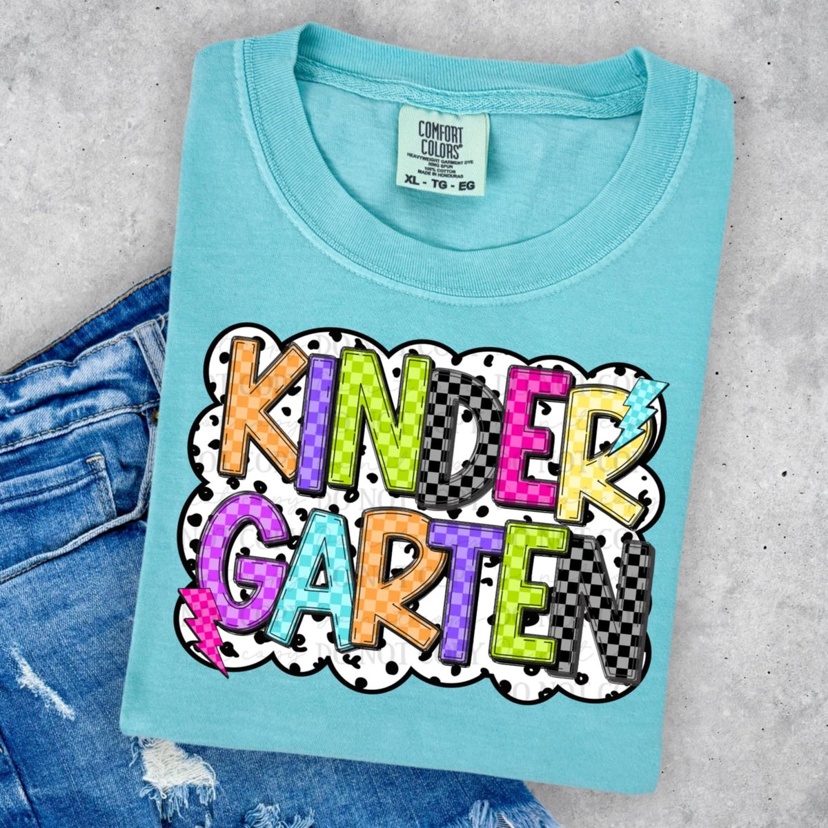 Kindergarten neon checker and polka dot ABD DTF transfer