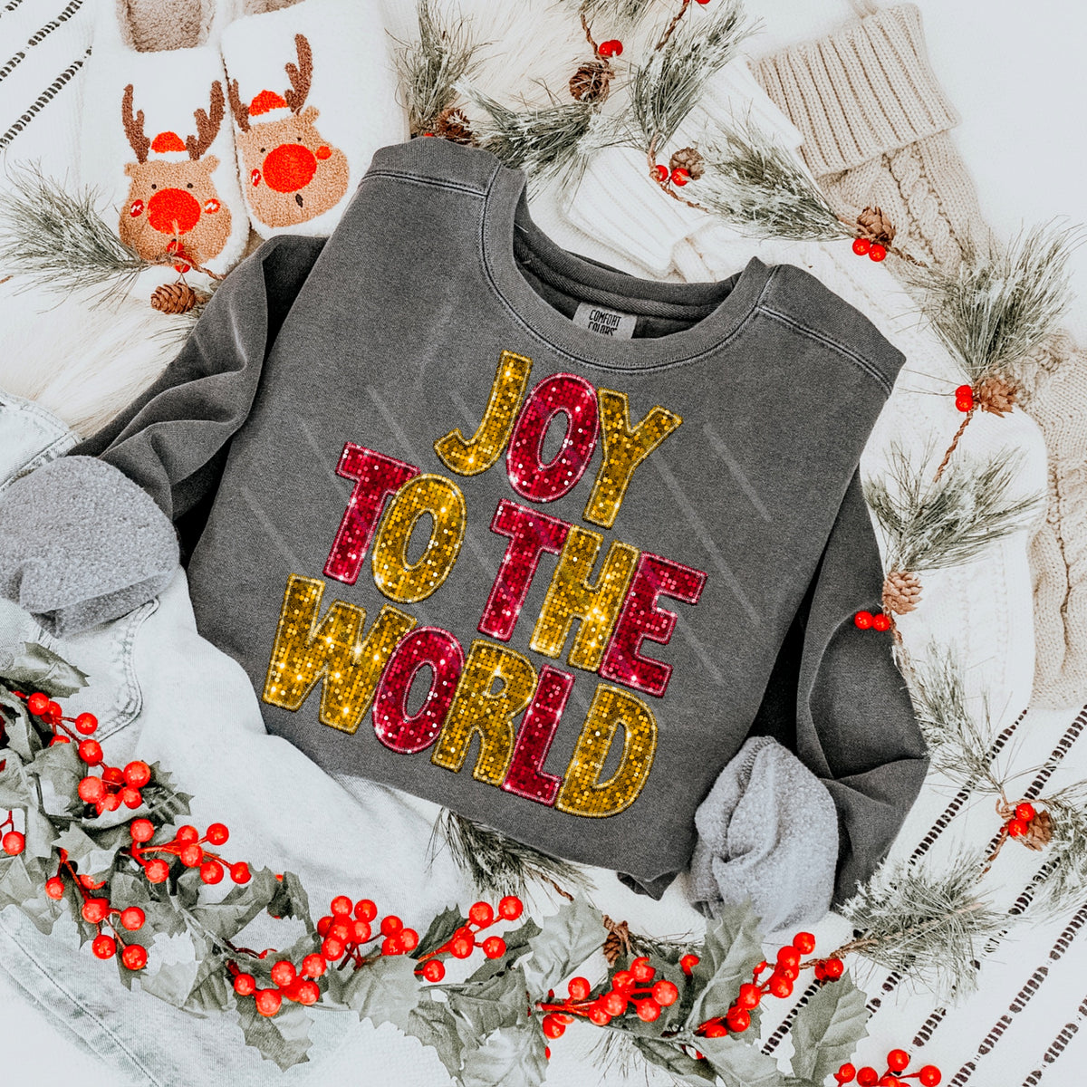 Joy To The World Faux Sequins RED AND YELLOW 111673 DTF transfer