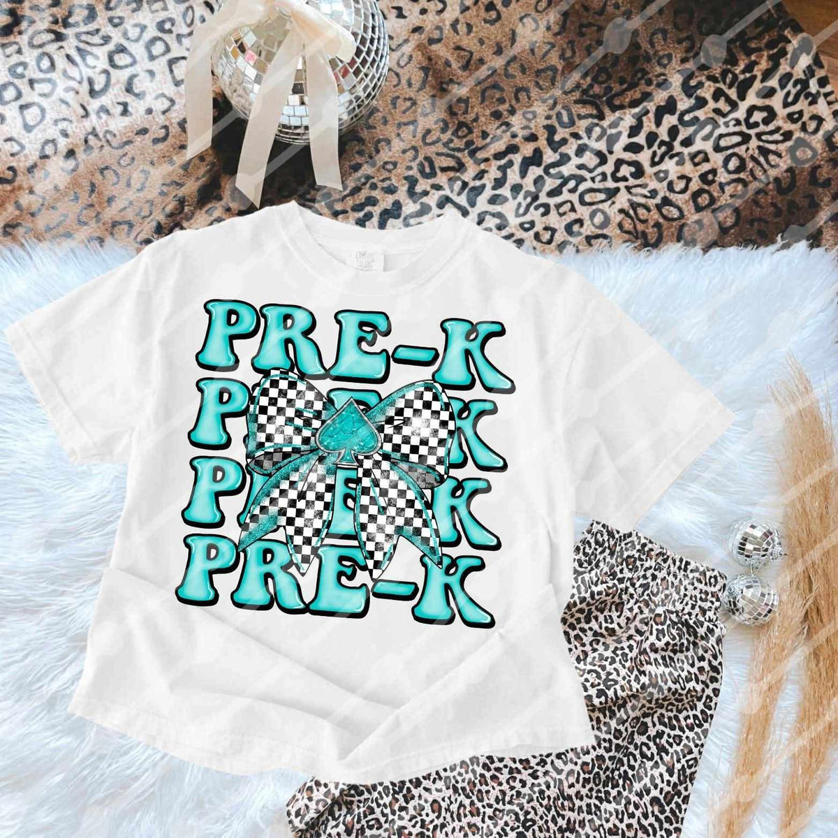 Pre-k stacked checkered bow blue (JBD) DTF transfer