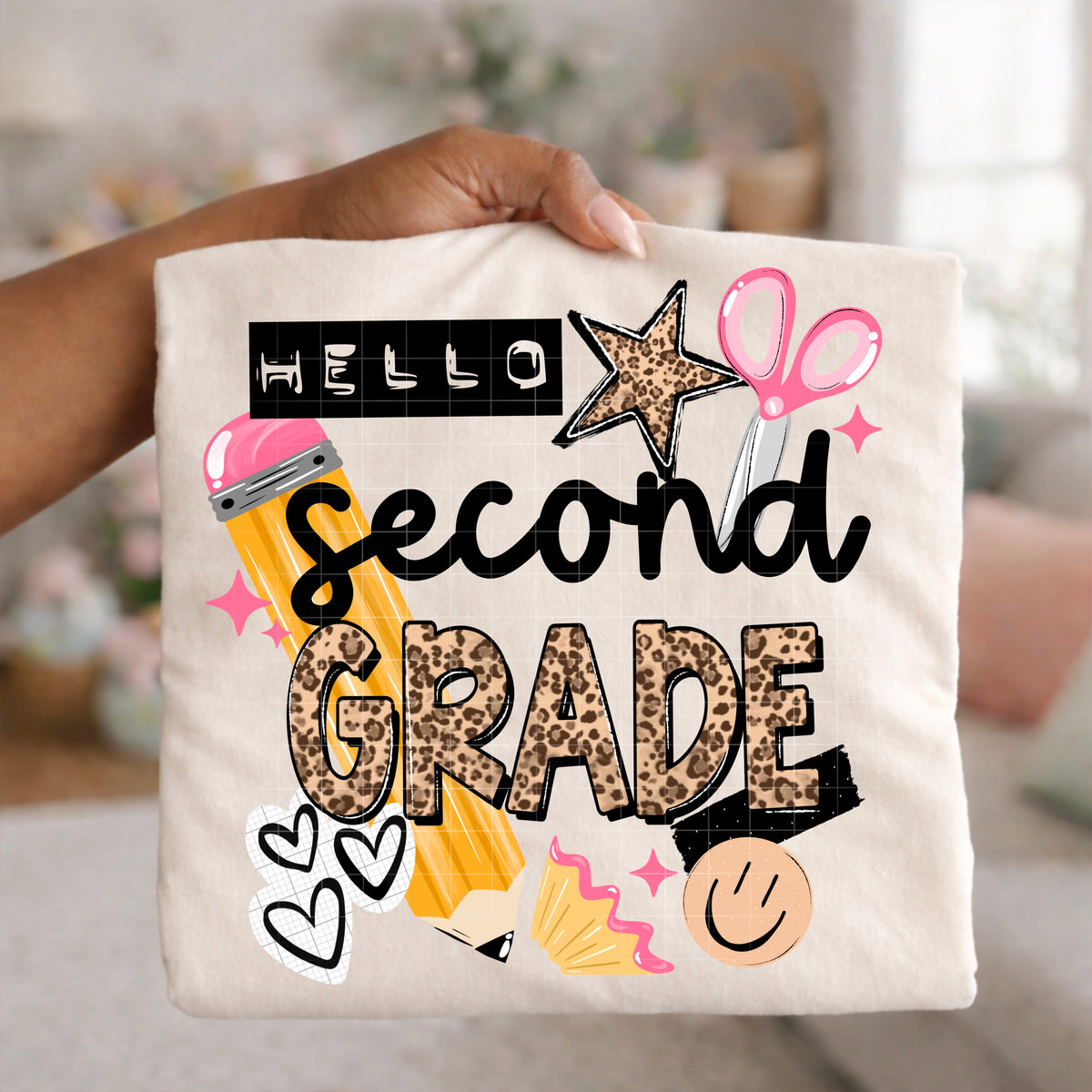 Hello 2nd grade leopard and pink (CSC) DTF Transfer