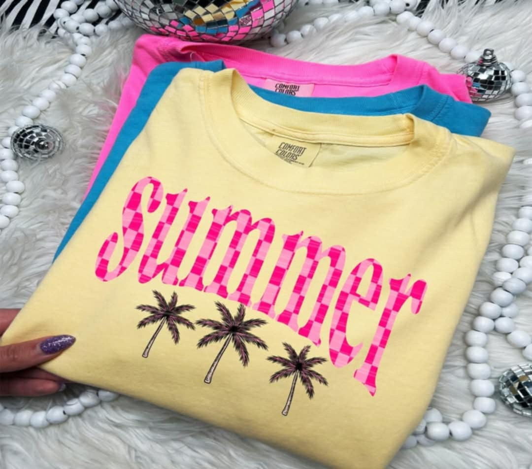 Summer pink with palm trees (Linda) 106624 DTF transfer