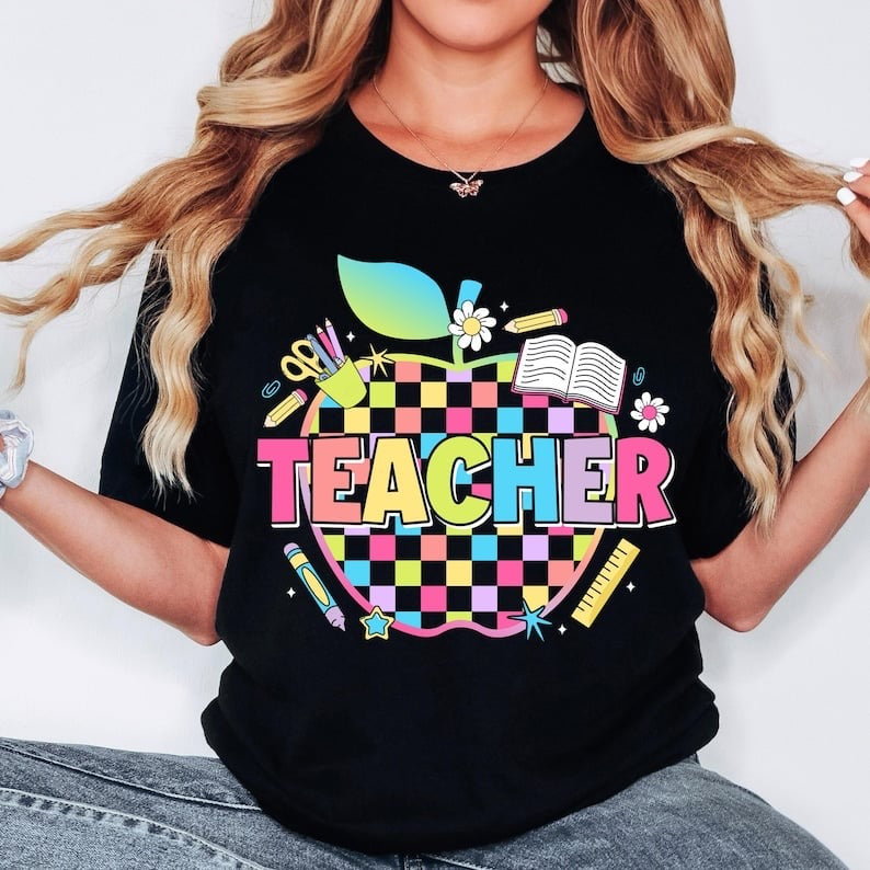 Teacher checkered apple 58259 DTF transfer