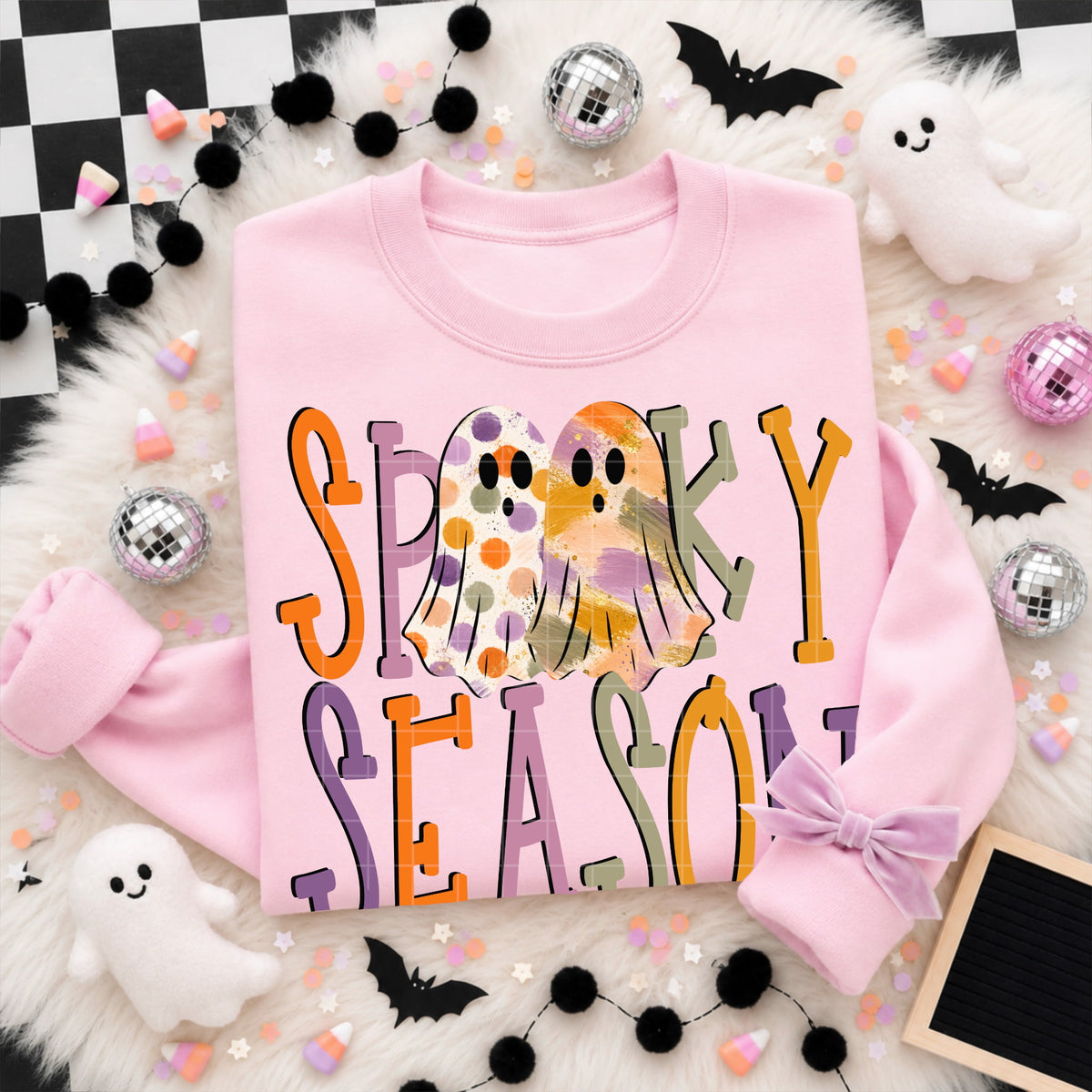 Spooky season polka dot and brushstroke ghosts (SSD) Sunday Special DTF transfer