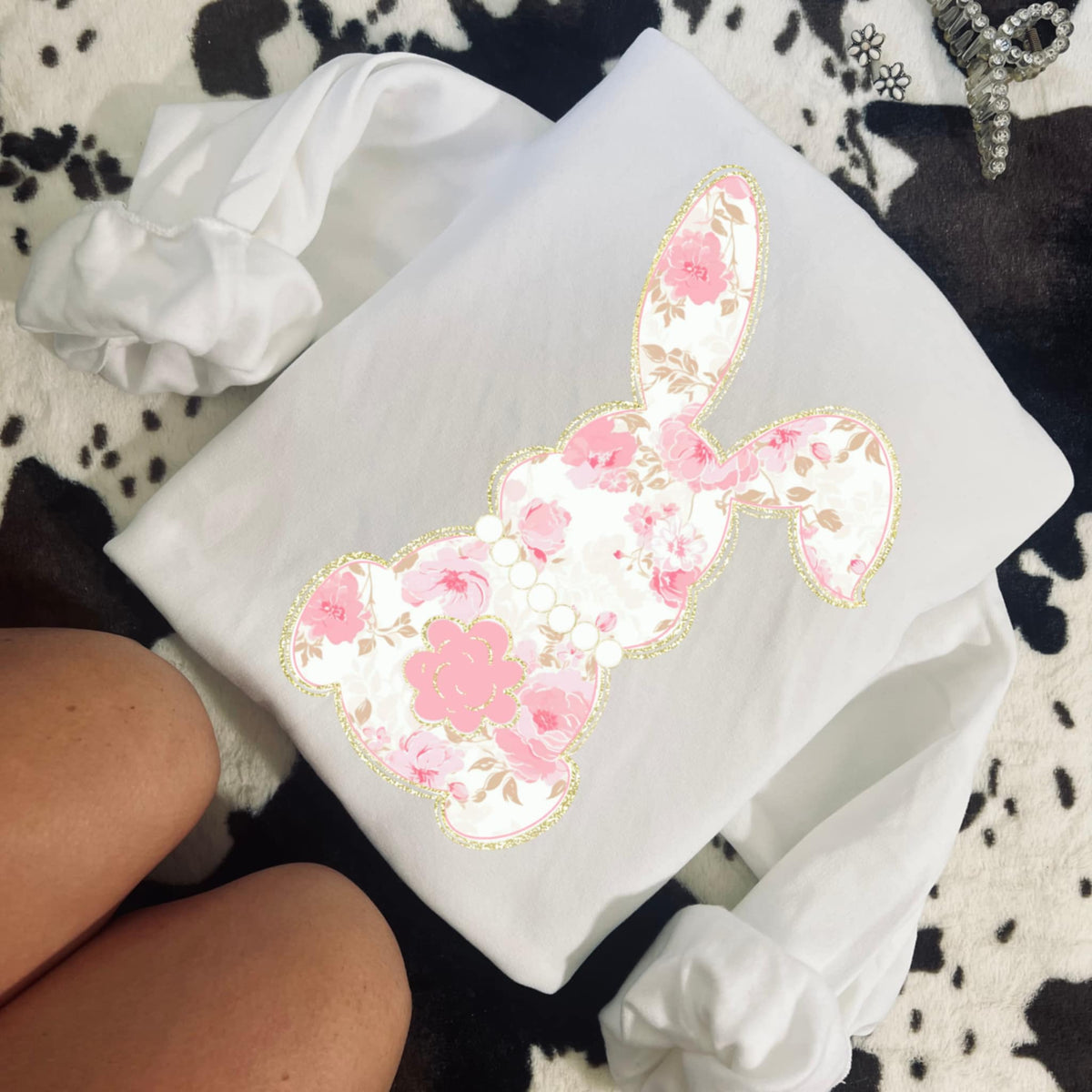 Pink floral bunny 87736 DTF transfer