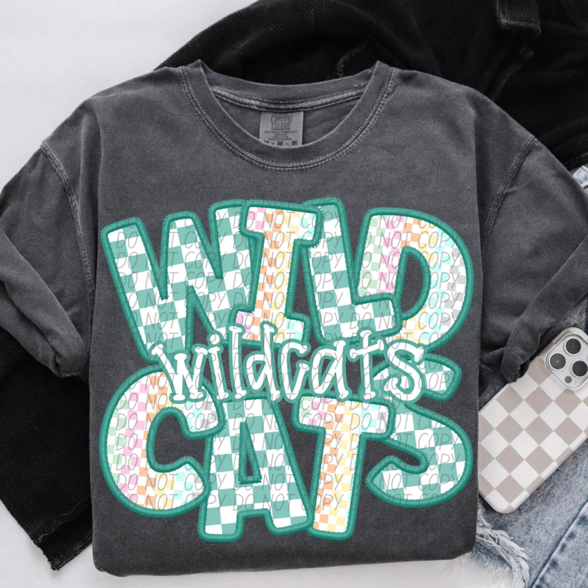 Wildcats blue and colorful checkered (CITY) 85543 DTF transfer