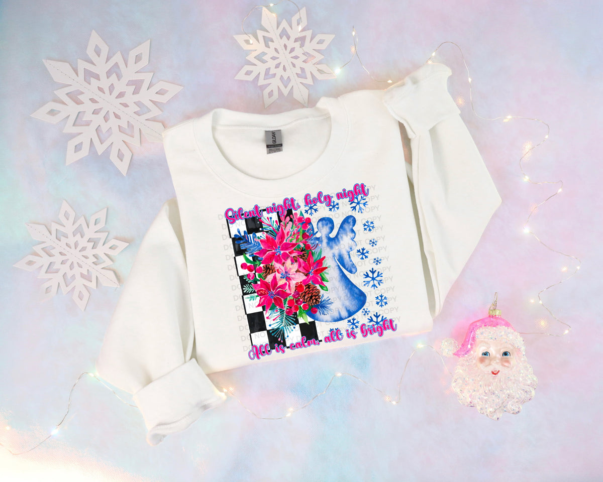 Silent Night angel Checker and florals and snowflakes (SCG) DTF Transfer