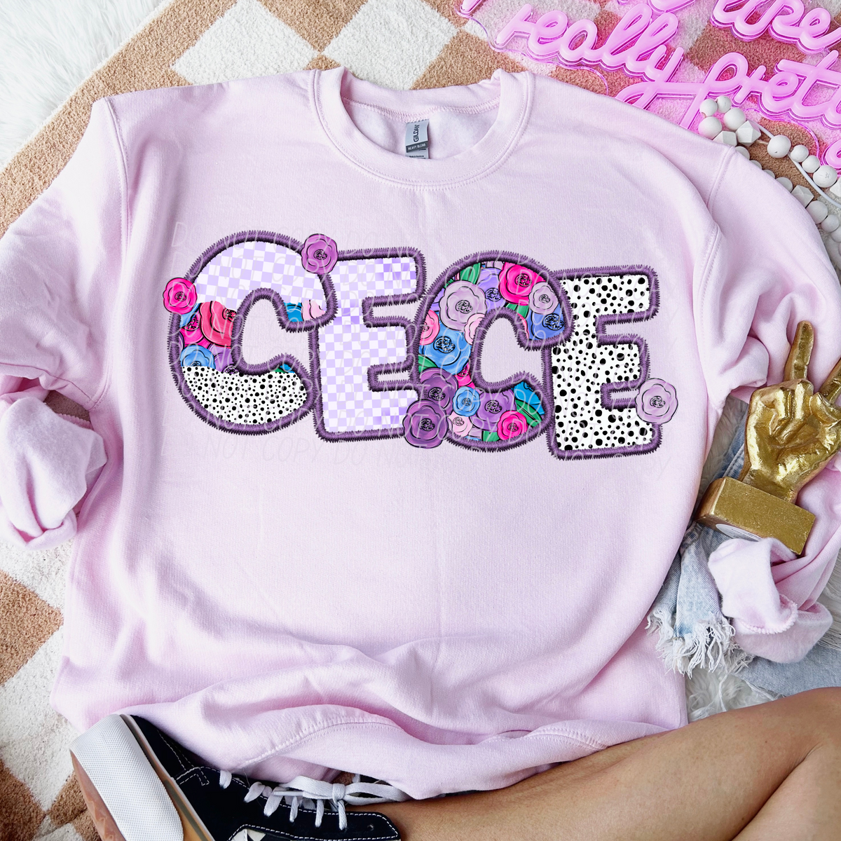 Cece Floral Purple Checkered (CITY) DTF transfer