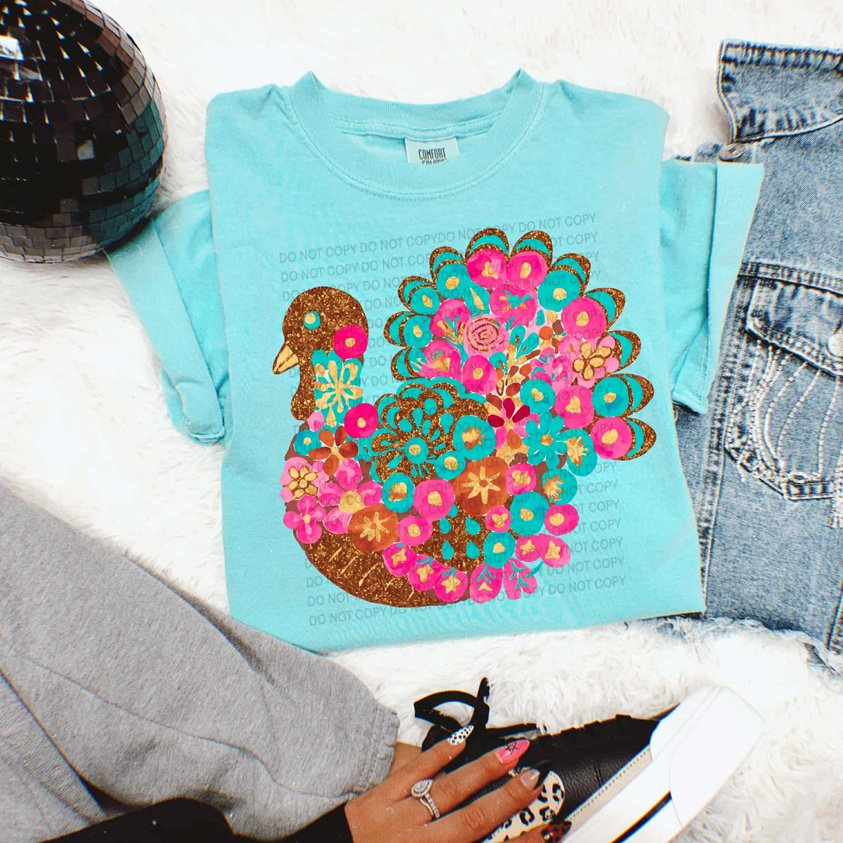 Abstract Turkey SCG (pink teal and brown glitter) DTF transfer