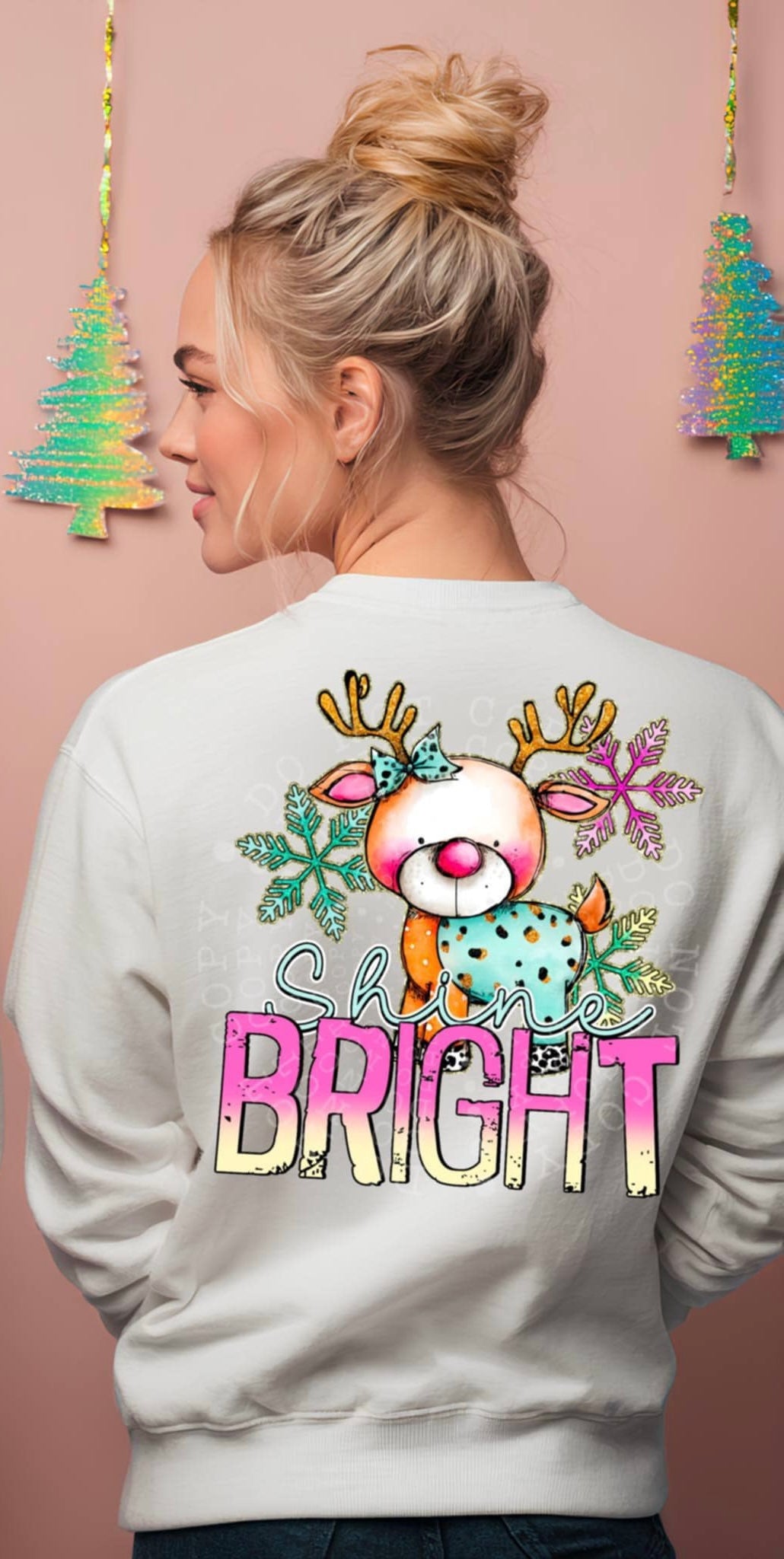 Shine bright reindeer BACK 106477 DTF transfer