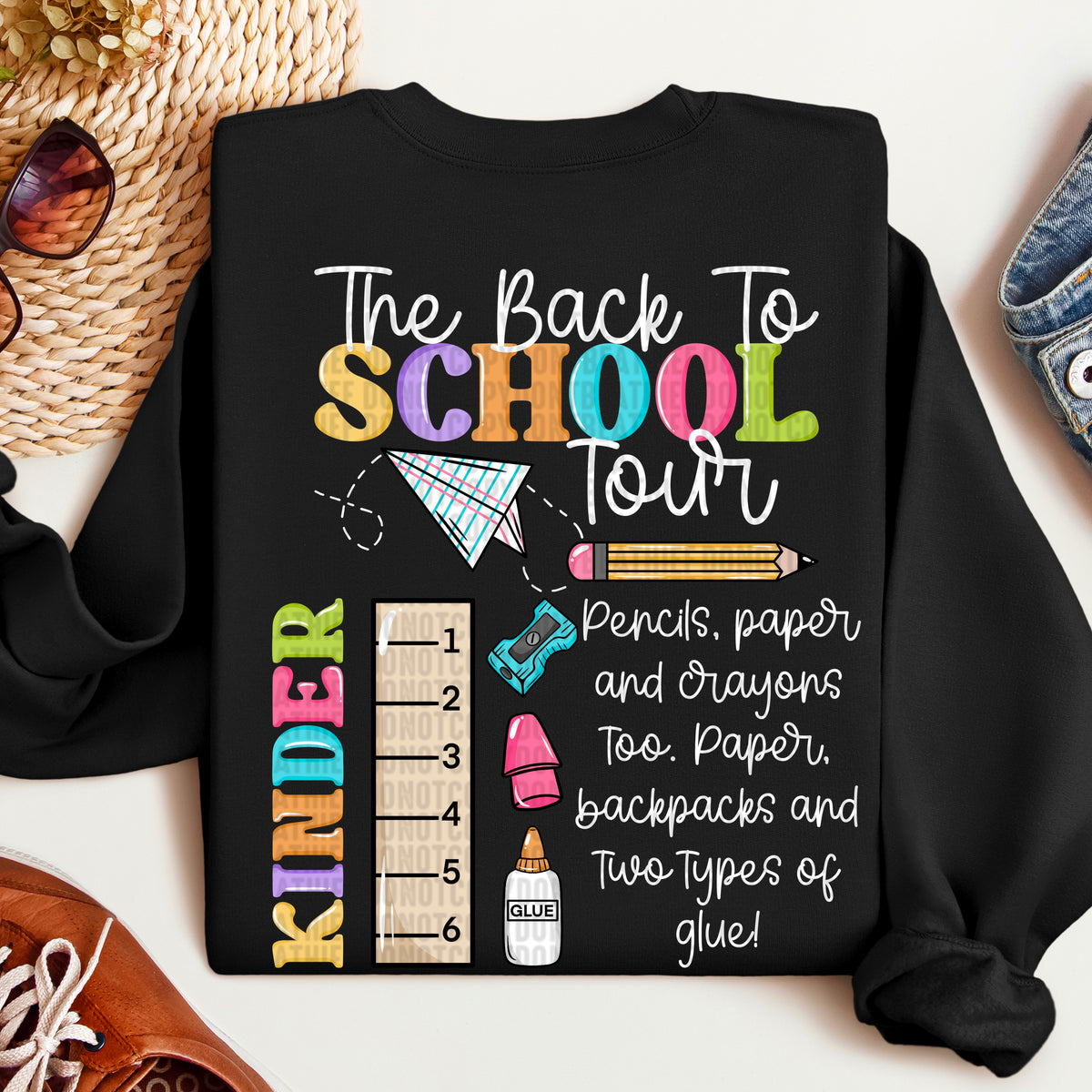 The back to school tour KINDER white font 109780 DTF transfer