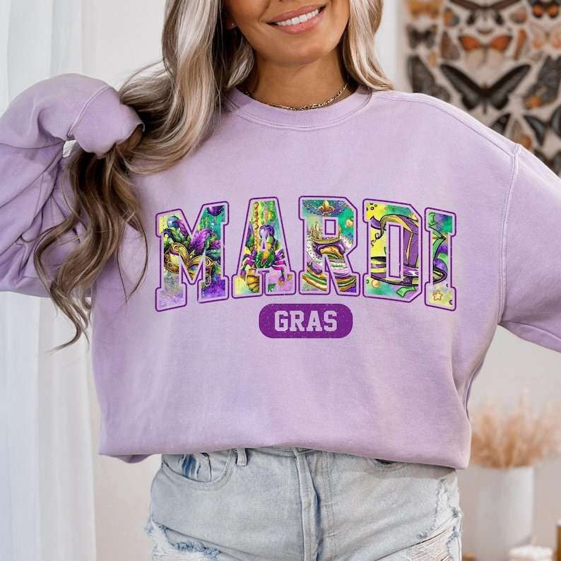 Mardi Gras varsity font 77683 DTF transfer