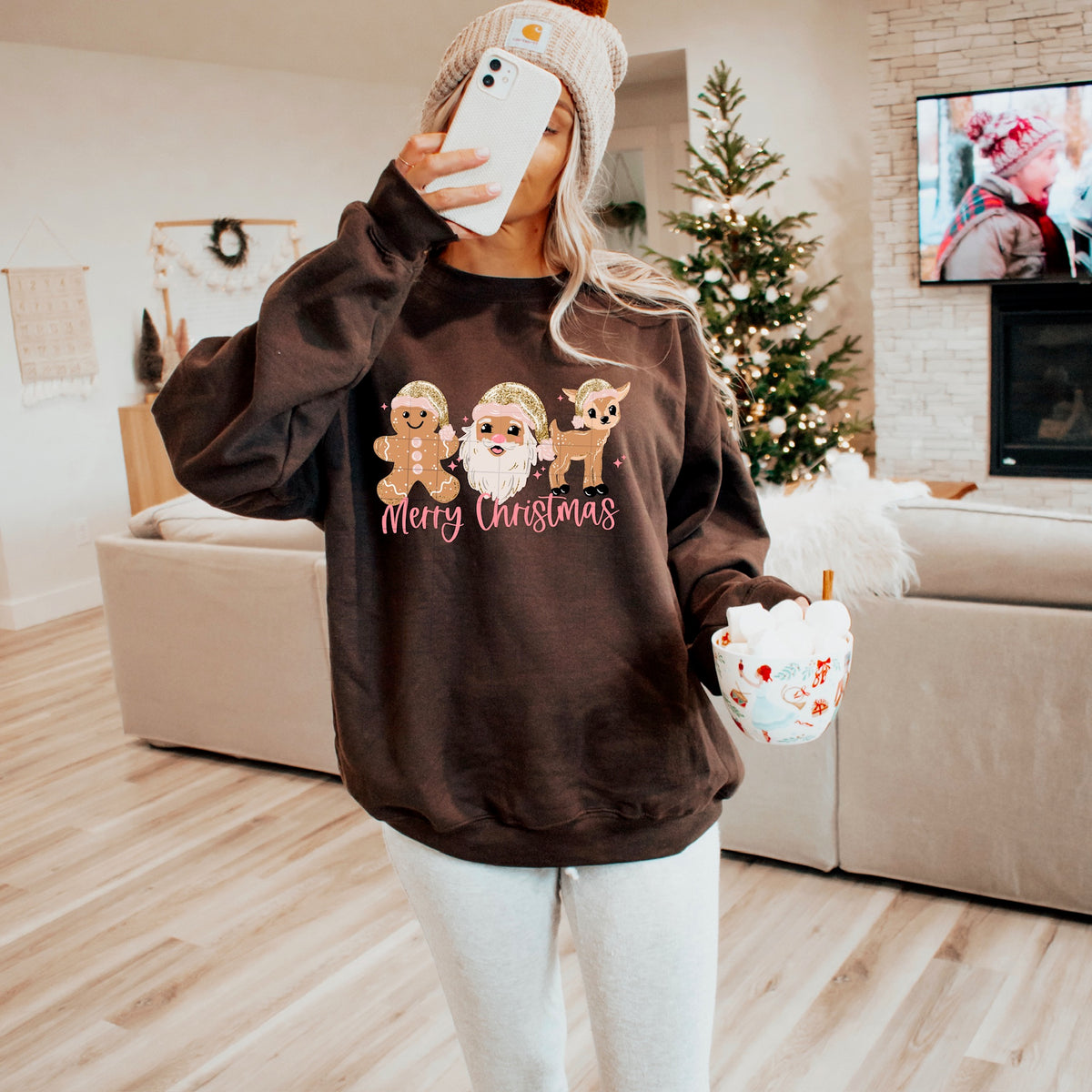 Merry Christmas glitter Santa, gingerbread, reindeer lighter skin tone CSC DTF Transfer