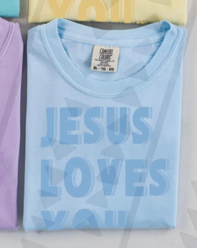 Jesus loves you blue font (TGG) 96062 DTF transfer