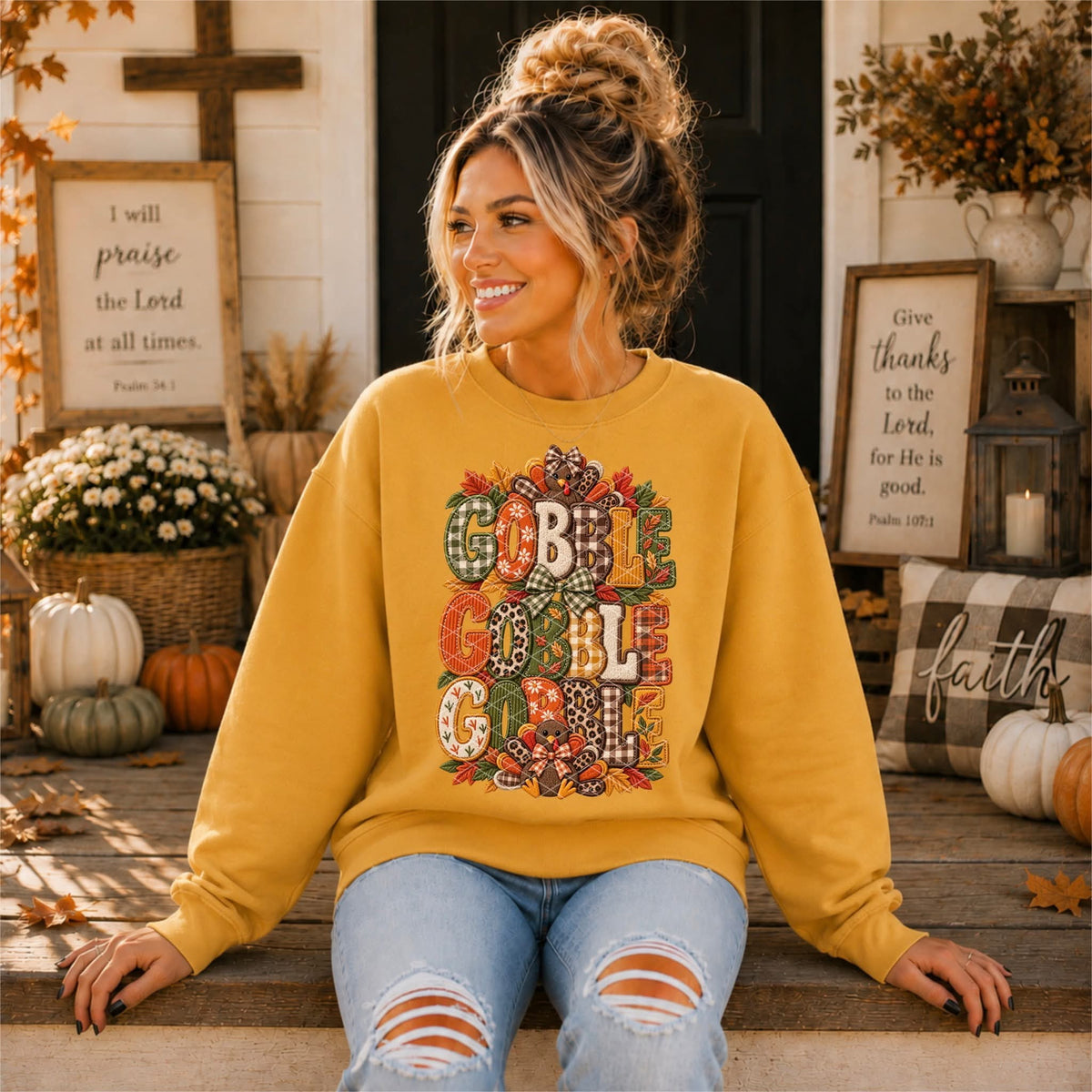 Gobble stacked  fabric SUNDAY SPECIAL DTF transfer