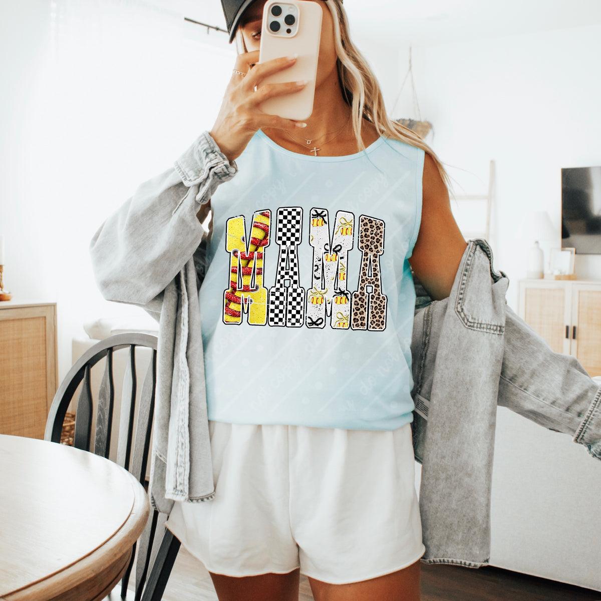 Mama softball with checker and leopard DISTRESSED Sunday special DTF transfer