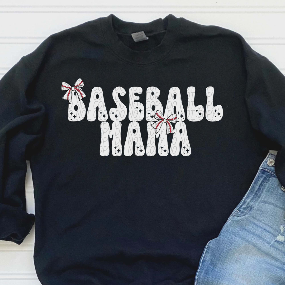 Baseball Mama bows white words (city) DTF transfer