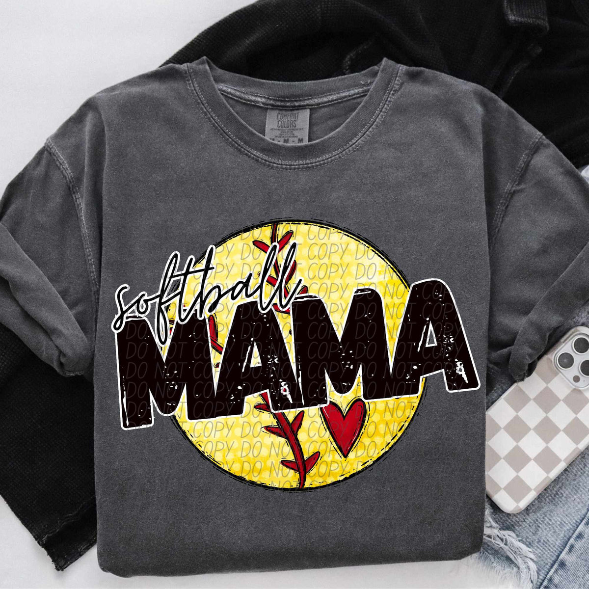 Softball mama softball red heart (CITY) 84978 DTF transfer