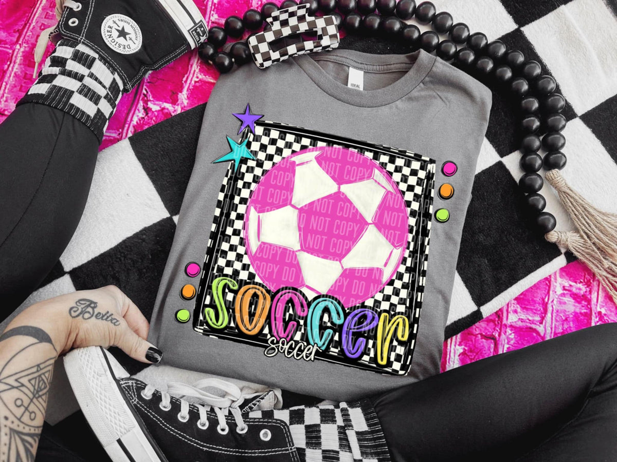 Soccer 3 checkered preppy bright (Caplinger) 91453 DTF transferr