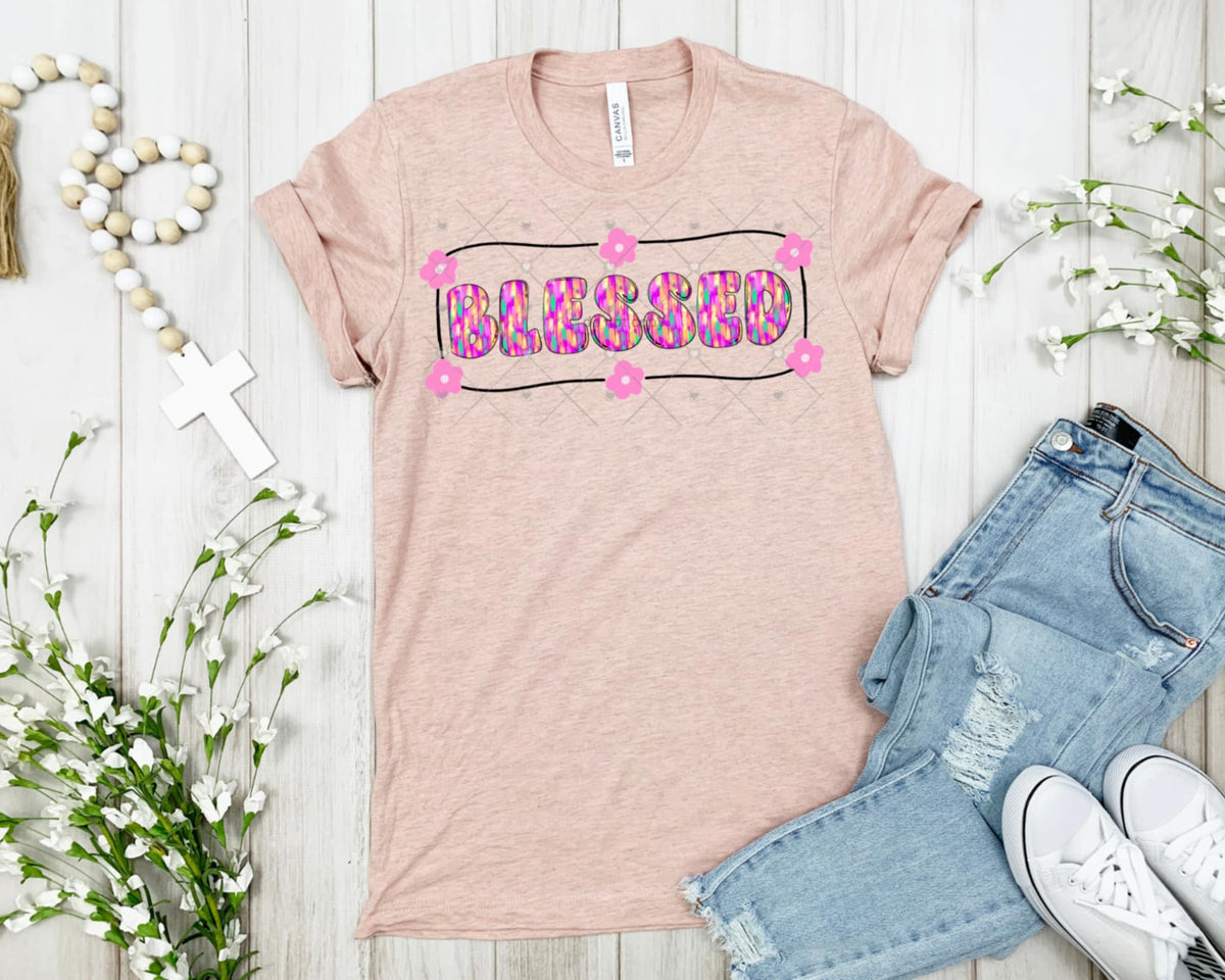 Blessed pink flowers 94569 DTF transfer