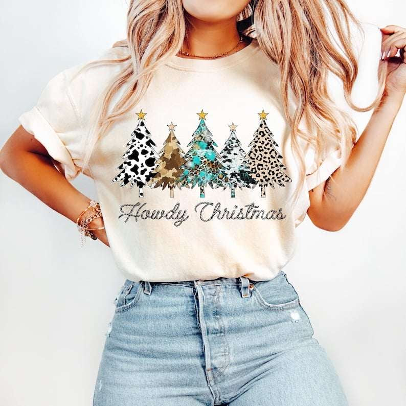 Howdy Christmas western trees 62233 DTF transfer