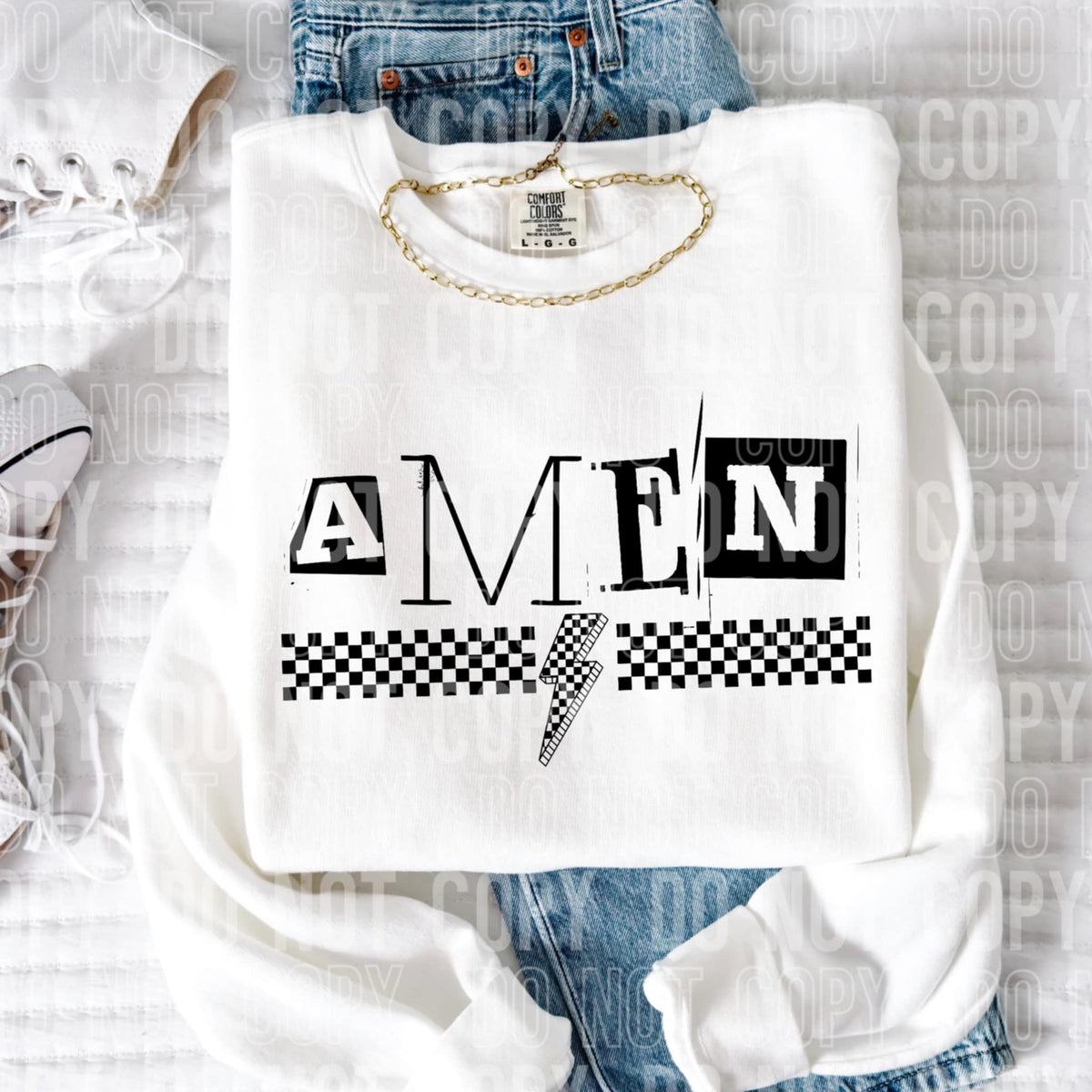 Amen checkered lightning bolt 97022 DTF transfer