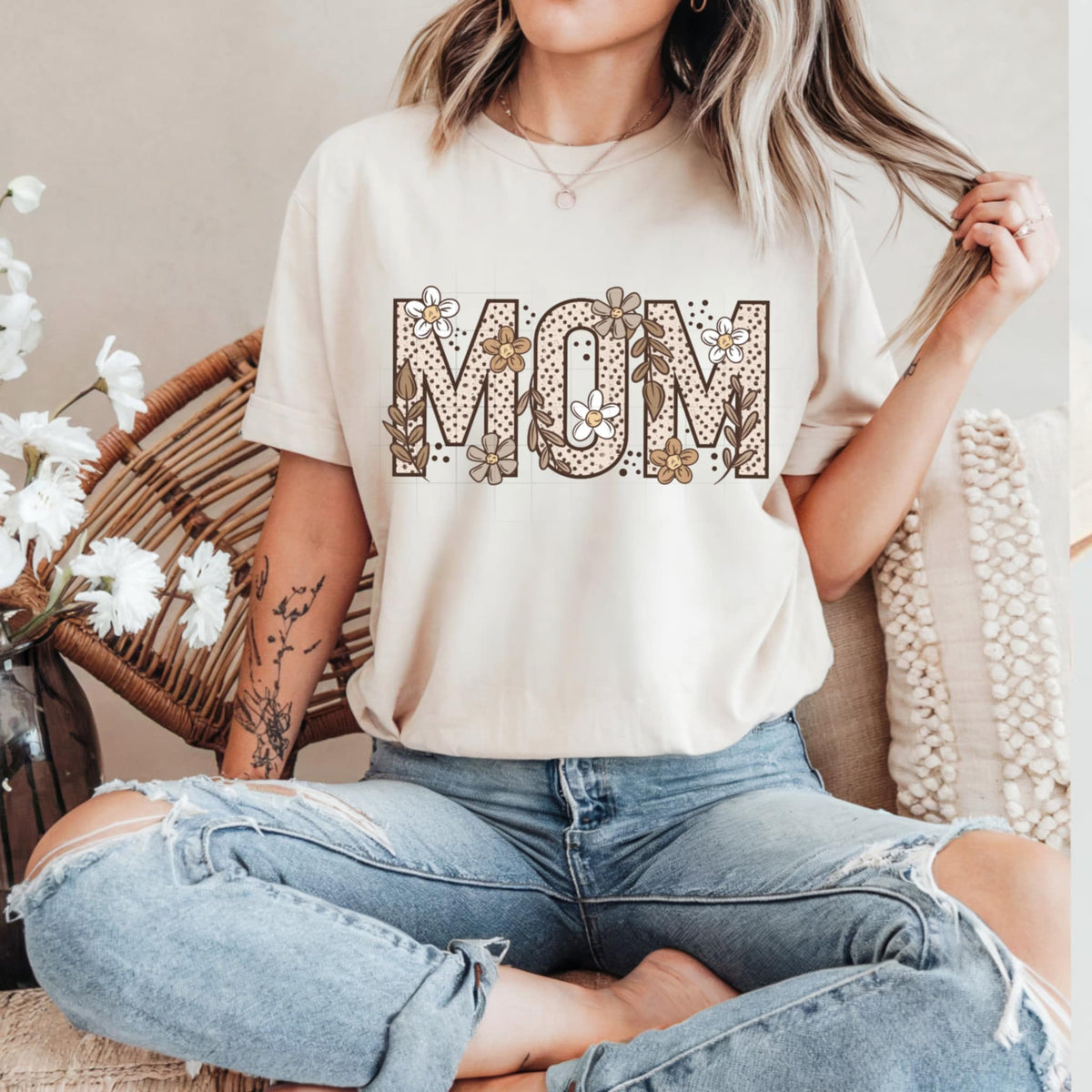 Mom beige florals (CSC) 91010 DTF transfer
